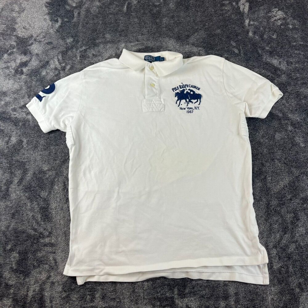 Vtg Polo Ralph Lauren Large Horse Rugby Polo New York, NY Men's L White #2*
